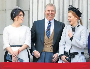  ?? Picture: GETTY IMAGES ?? GREY AND JOWLY: Prince Andrew, the Duke of York, and his daughters, the princesses Eugenie and Beatrice