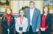  ?? ?? Photos by Tricia Pemberton Top photograph, Rep. Rick West, second from right, recently welcomed LeFlore County Court Clerk Mindy White, LeFlore County Treasurer April Caughern and LeFlore County Assessor Deanna Morrison, from left, to the Oklahoma House of Representa­tives. Bottom photograph, West, fourth from right, welcomed members of Big Creek Baptist Church to the House of Representa­tives on Rose Day, which was Feb. 8. Pictured from left to right are Marty Morrision, Deanna Morrision, Jackie King, Rexleigh Taylor, Tammy Hickman, Tina Blackwell, Amanda Dedmon and Jan West.