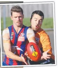  ?? Pictures: Mark Wilson ?? Geelong West’s Joseph Bangura is wrapped up by Panthers Aaron Vacirca and Brayden Staggard; and (above), Bell Post Hill’s Beau McNamara under pressure from the Giants’ Ted Walliss.