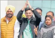  ?? SANJEEV KUMAR/HT ?? AAP’s Punjab co-incharge Raghav Chadha during a road show in Bathinda on Wednesday.