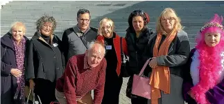  ?? PHOTO: TALIA SHADWELL/FAIRFAX NZ ?? Petitioner­s involved in seeking an inquiry into past forced adoption practices gathered at Parliament yesterday. From left, mothers Mary Iwanek and Maggie Wilkinson, their legal adviser Robert Ludbrook (crouched), adoptees Gerry Mortimer and Vivienne Cory-Wright, and mothers Christine Hamilton and Katherine Phillips.