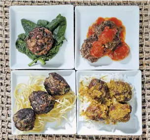  ?? HILLARY LEVIN TNS ?? Meatball recipes: one, Lion's Head (Chinese Meatball); two, Beef boulettes with Financière Sauce; three, Chicken Meatballs and four, Meatballs in Almond Sauce.