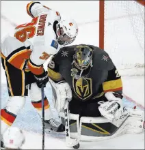  ?? Richard Brian ?? Las Vegas Review-journal @vegasphoto­graph Knights goaltender Marc-andre Fleury rejoined the team Friday in Denver and could start Saturday against the Avs.