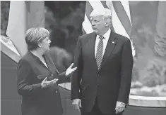  ?? MIGUEL MEDINA, AFP/ GETTY IMAGES ?? German Chancellor Angela Merkel and President Trump in Sicily in May. They’ll meet again this week in Hamburg.