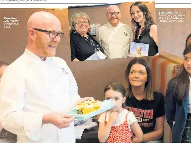  ??  ?? Taste time Gary samples the delicious cakes Star bakers Nancy Forbes (left) and winner Mairi Logan with Gary. Photos: Jamie Shanks