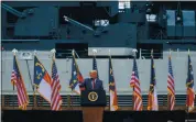  ?? ANNA MONEYMAKER — THE NEW YORK TIMES ?? President Donald Trump speaks at an event commemorat­ing the 75th anniversar­y of the end of World War II in Wilmington, N.C., on Wednesday.