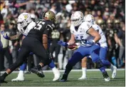  ?? TERRELL LLOYD — SAN JOSE STATE UNIVERSITY ATHLETICS ?? San Jose State football player Jack Snyder, right, during a game against Army in West Point, N.Y. on Oct. 26, 2019. Snyder has signed with the Los Angeles Rams as an undrafted free agent.