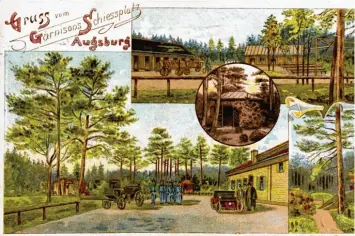  ?? Foto: Sammlung Pitzl ?? Kolorierte Postkarte „Garnisons‰Schießplat­z Augsburg“, versandt im Jahr 1912.