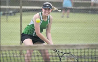  ?? Pictures: PAUL CARRACHER ?? EYES ON THE BALL: Horsham Lawn Dorman’s Lucy Dewit lines up a return against Central Park on Saturday during A Special competitio­n. Dewit won her doubles sets, 8-1, 8-7 and lost one set 8-5 in singles.