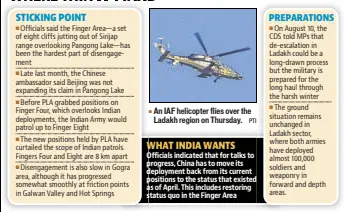  ?? PTI ?? An IAF helicopter flies over the Ladakh region on Thursday.