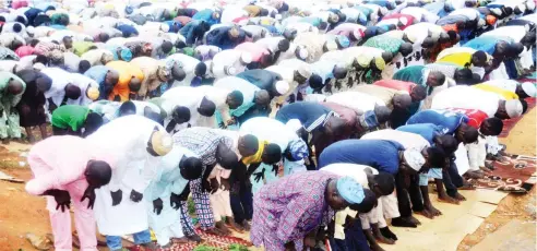  ??  ?? Muslims observe the Eid-El- Kabir prayers in Lagos recently.