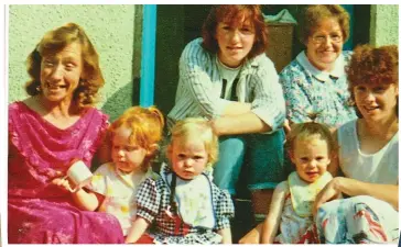  ??  ?? Missing: (Left) Jo Jo on her First Communion Day and (above, l-r) Mary, Jo Jo, Nora and Kathleen with Kathleen’s girls Aisling and Nicole and Mary’s daughter Imelda (front centre)