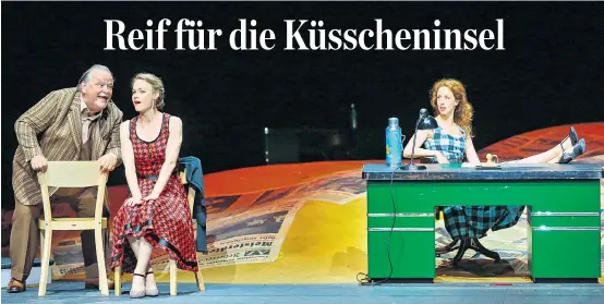  ??  ?? Intrigen, Korruption und Versuchung: Gerhard Ernst (Baboleno Nasoni), Mara Mastalir (Carlotta) und Johanna Arrouas (Sora).