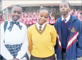  ?? ( Pic: Sicelo Maziya) ?? ( From L) Nosizwe Mhlongo, Simisa Masango and Dalingcebo Dlamini were pupils who formed part of the opening of the fifth session of the 11th Parliament.