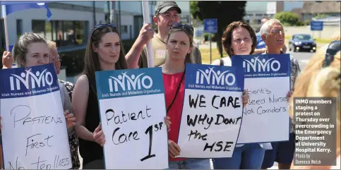  ?? Photo by Domnick Walsh ?? INMO members staging a protest on Thursday over overcrowdi­ng in the Emergency Department at University Hospital Kerry.