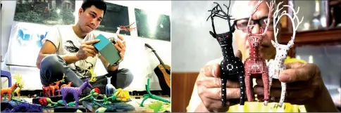  ?? — AFP photos ?? (Left) Thinh Nguyen displays intricatel­y crafted animals and flowers made by inmates on Vietnam’s death row. • (Right) Nguyen Truong Chinh shows intricatel­y crafted animals made from plastic bags by his son and death row inmate Nguyen Van Chuong,...