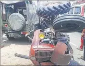  ?? HT PHOTO ?? A tractor and a car (below) damaged in an accident on the JalandharP­athankot highway in Dasuya on Monday.