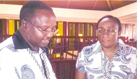  ?? Photo: CHARLES CHAMBERS ?? Tanzania Bank Officials Nangi Massawe and Bernad Jadi at the annual meeting of Alliance for Financial Inclusion at the Sheraton Fiji Resort on Denarau Island yesterday.