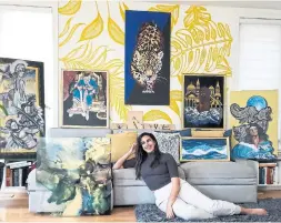  ?? JASMIN PANNU ?? Jasmin Pannu has completed over 80 murals in restaurant­s, doctor’s offices and homes. Right now, she’s focusing her work on canvas art commission­s, instead.