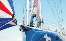  ?? PHOTO: SUPPLIED ?? We are sailing . . . Stanley Paris stands on the bow of Kiwi Spirit II. Mr Paris’ attempt to become the oldest and fastest person to sail nonstop and solo around the globe has run into trouble.