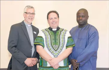  ??  ?? Special occasion: Lutheran Bishop of Victoria and Tasmania Greg Pietsch, St Paul’s Pastor Matt Anker and then GV African Community president Charles Oguntade at the opening of the new church in 2014.