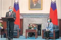  ?? [POOL PHOTO VIA THE ASSOCIATED PRESS] ?? U.S. Health and Human Services Secretary Alex Azar, left, speaks during a meeting with Taiwan's President Tsai Ing-wen, Monday in Taipei, Taiwan.