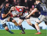  ??  ?? Threat: Tom Marshall makes a break for Gloucester