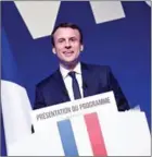  ?? AFP LIONEL BONAVENTUR­E/ ?? French presidenti­al candidate Emmanuel Macron gives a speech as he unveils his full program yesterday.