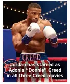  ?? ?? Jordan has starred as Adonis “Donnie” Creed in all three Creed movies