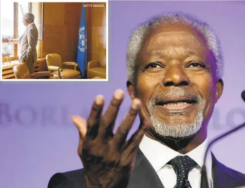  ?? AP GETTY IMAGES ?? Kofi Annan led the UN as secretary general, and leaves behind a legacy of pushing for peace.