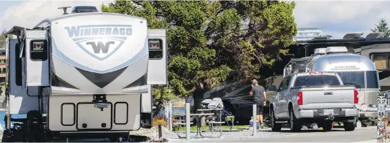  ?? DARREN STONE, TIMES COLONIST ?? Salish Seaside RV Haven, formerly Westbay Marine Village RV Park, is busy on Monday. Campground­s, already at full capacity, expect the rush to continue into the fall and winter as snowbirds who usually head south flock to the Island and other parts of B.C. if the U.S. border stays closed due to the COVID-19 pandemic.