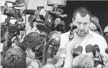  ?? MASSIMO PERCOSSI
THE ASSOCIATED PRESS ?? Matteo Salvini speaks to reporters. Italy’s hardline migrant policy is in the spotlight after its new government turned away a rescue boat, a signal that the country has had enough of the migrant influx.