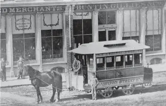  ?? PHOTOS FROM BLACK MOUNT COLLECTION, LOCAL HISTORY & ARCHIVES, HAMILTON PUBLIC LIBRARY. ?? Horse-drawn streetcar of the Hamilton Street Railway, ca. 1870.