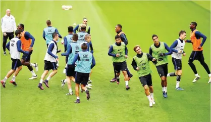  ?? — AFP ?? AMSTERDAM: France’s national football team players take part in a training session at the Amsterdam Arena in Amsterdam yesterday, on the eve of the FIFA World Cup 2018 qualifying football match against Netherland­s.