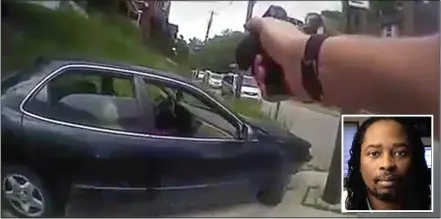  ??  ?? Fatal shot: Body camera footage shows Tensing’s gun as he approaches the car after firing on Samuel DuBose, inset