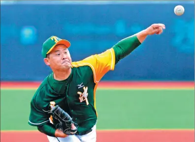  ?? LI YIBO / XINHUA ?? Su Changlong of Team Tianjin pitches against Shanghai at the National Games on Tuesday. Baseball has been struggling in China in recent years due to lack of investment and a shallow pool of homegrown talent, but the Chinese Baseball Associatio­n and...