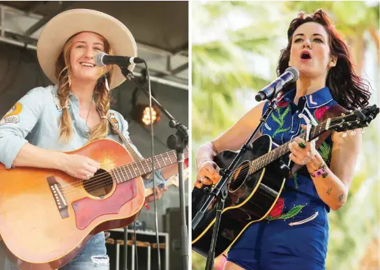  ??  ?? In this photo, singer and songwriter Angaleena Presley poses in Nashville, Tennessee. In this combinatio­n photo, Margo Price, left, performs at the South by Southwest Music Festival in Austin, Texas and Nikki Lane performs at the 2015 Stagecoach...