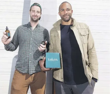  ?? GREG SOUTHAM ?? Cameron O’Neil and Keenan Pascal of Token Naturals are hoping to capitalize on cannabis drinks, noting many people are uncomforta­ble with the idea of smoking.