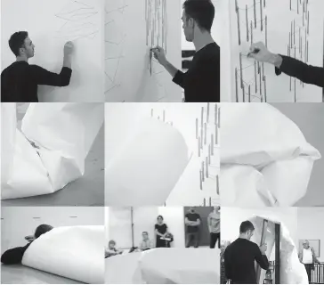  ?? Paper and graphite ?? Diogo Pimentão. « Drift (Towards) ». 2018. Performanc­e. Papier et fusain. (Coll. Frac Normandie Rouen).