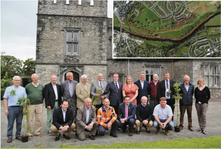  ??  ?? Minister David Stanton, representa­tives from Mallow Developmen­t Partnershi­p, Cork County Council, Mallow Chamber and project personnel pictured at the launch of the Mallow NeighbourW­ood Project at Mallow Castle. Photo: Sheila Fitzgerald. Inset: An aerial view of the