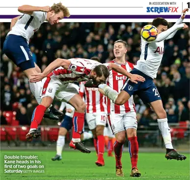  ?? GETTY IMAGES ?? Double trouble: Kane heads in his first of two goals on Saturday