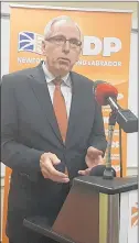  ?? JAMES MCLEOD/THE TELEGRAM ?? NDP Leader Earle Mccurdy announced Tuesday he is leaving politics. He said it was for personal reasons, because his family is moving to Eastport.