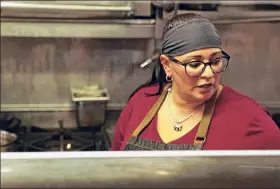  ?? Food Network photo ?? Mcgeary's Pub head chef Shahila "Shy" Abbasi, seen working in the kitchen of BLT Prime restaurant in Manhattan, during thre April 15 episode of Food Network's "Chef Boot Camp."