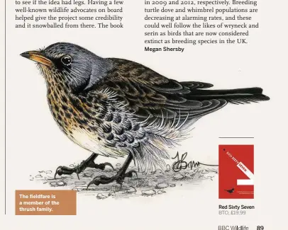  ??  ?? The fieldfare is a member of the thrush family.
Megan Shersby 89