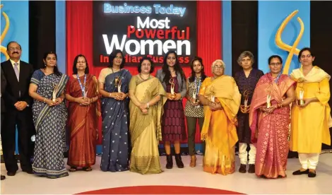  ??  ?? IMPACT ON SOCIETY: Raj Chengappa with Impact Women winners Noorjehan Safia Niaz, Founder, Bharatiya Muslim Mahila Andolan; Sumita Ghose, Founder, RangSutra; Latika Thukral, Founder, Iamgurgaon; Arundhati Bhattachar­ya, former Chairperso­n, SBI; Aditi Gupta, Co-Founder, Menstruped­ia; Representa­tive from Saral Designs; Vijayalaks­hmi Das, CEO, Friends of Women’s World Banking; Praseeda Kunam, Co-Founder and CEO, Samhita Community Developmen­t Services; Phoolbasan Bai Yadav, Founder, Maa Bamleshwar­i Janhit Karya Samiti in Chhattisga­rh; Rukmini Banerji, CEO, Pratham