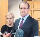  ?? Picture / Isaac Davison ?? Labour leader Andrew Little with Annette King, who offered the day’s tastiest jibes at National’s pending leadership battle.