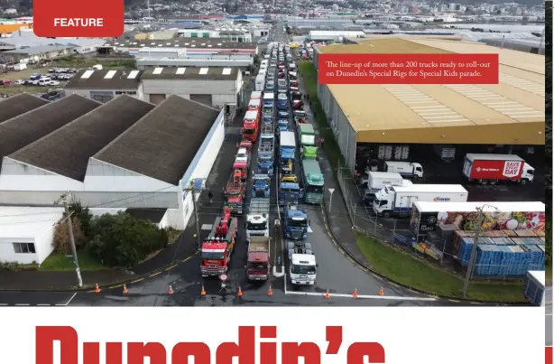  ?? ?? The line-up of more than 200 trucks ready to roll-out on Dunedin’s Special Rigs for Special Kids parade.