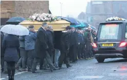  ?? PETER MORRISON ?? Mourners at the funeral of taxi driver Brian Braiden (inset) from the family home in Sackville Court in the lower Shankill