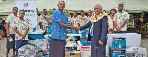  ?? Photo: DEPTFO News ?? The handover of value adding machines worth $30,000.00 by the Minister for Fisheries and Forestry Kalaveti Ravu to the cottage industries. It was received by Gaunavou Cooperativ­e Limited chairman, Josua Seduadua on April 26, 2023.