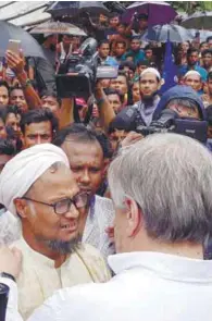  ??  ?? Guterres meets with a Rohingya refugee at the Kutupalong camp in Cox’s Bazar yesterday.